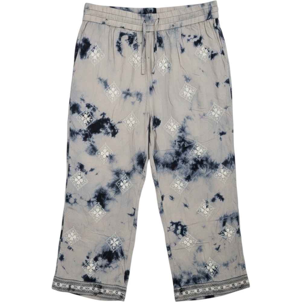 Soft Surroundings Crop Pants Women Medium Blue Tie Dye Embroidered Boho Hippie